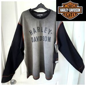 Harley Davidson Mens Shirt XL Big n Tall Gray Black Long Sleeves Tee Knit Cotton
